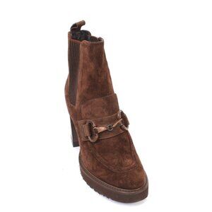 Luca Grossi 164 Brown Suede Leather Pull-Up Ankle Heel Boots